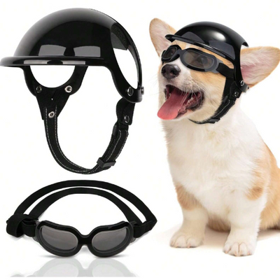 Casco de Motocicleta y Gafas UV para Perro